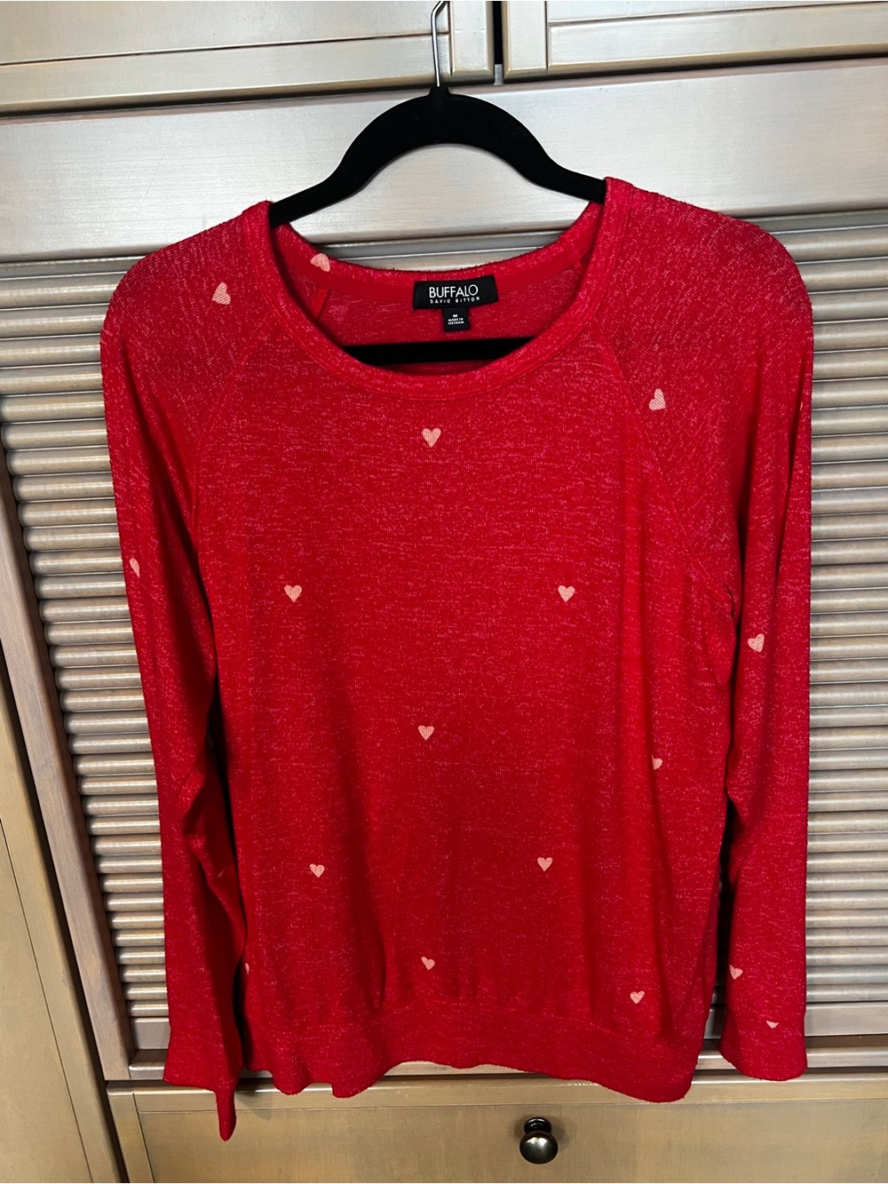 Buffalo David Bitton Red Heart-Print Long Sleeve Sweatshirt